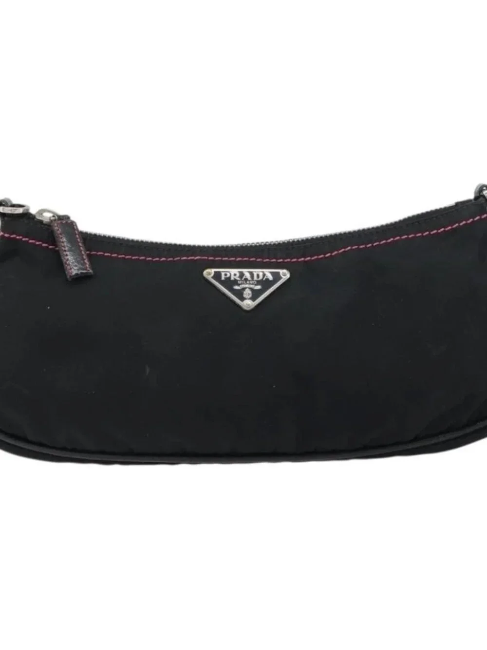 PRADA Accessory Pouch Nylon Black Silver Auth 159350